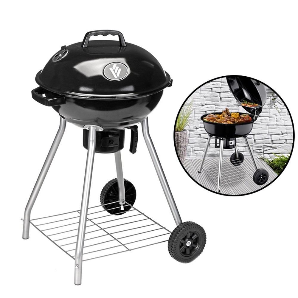 Gratar pe carbuni, cu capac, rotund, metalic, 2 roti, suport, diametru 56 cm - imagine 7